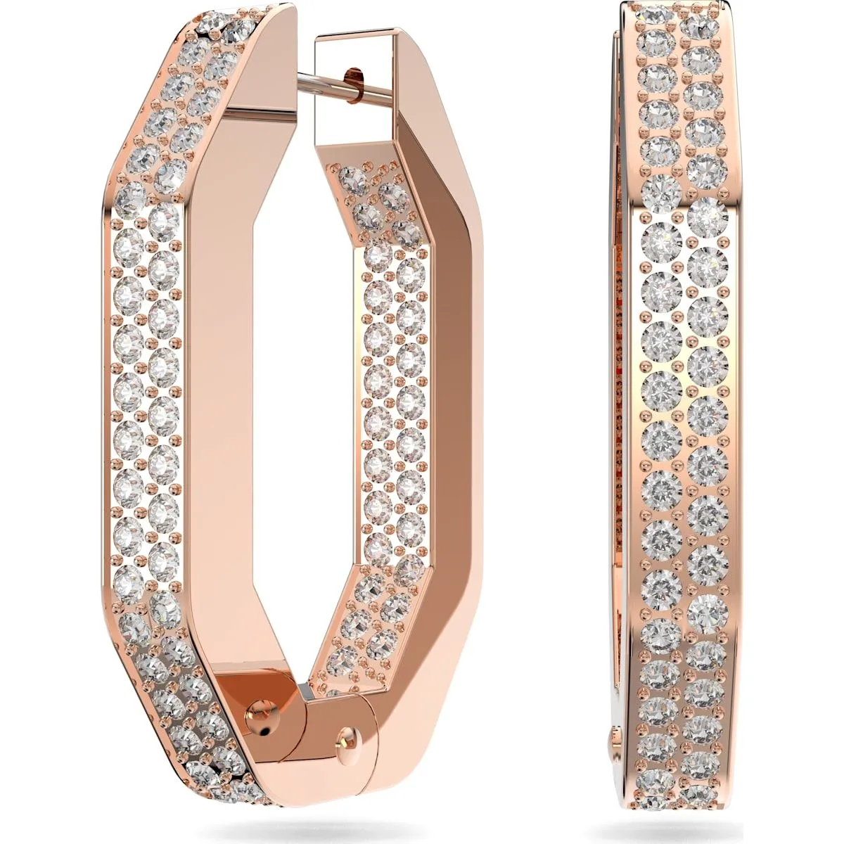 Swarovski Jewellery Swarovski Dextera Rose Gold Tone Plated Medium White Crystal Octagon Hoop Earrings