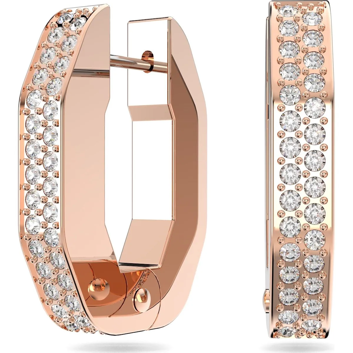 Swarovski Jewellery Swarovski Dextera Rose Gold Tone Plated Small White Crystal Octagon Hoop Earrings