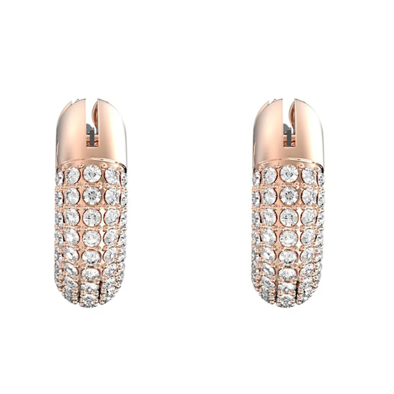 Swarovski Jewellery Swarovski Dextera Rose Gold Tone Plated White Crystal Pave Hoop Earrings