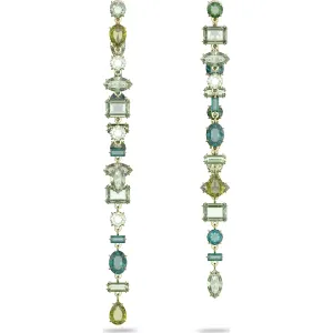 Swarovski Jewellery Swarovski Gema Gold Tone Plated Multicoloured Crystal Asymmetrical Long Drop Earrings