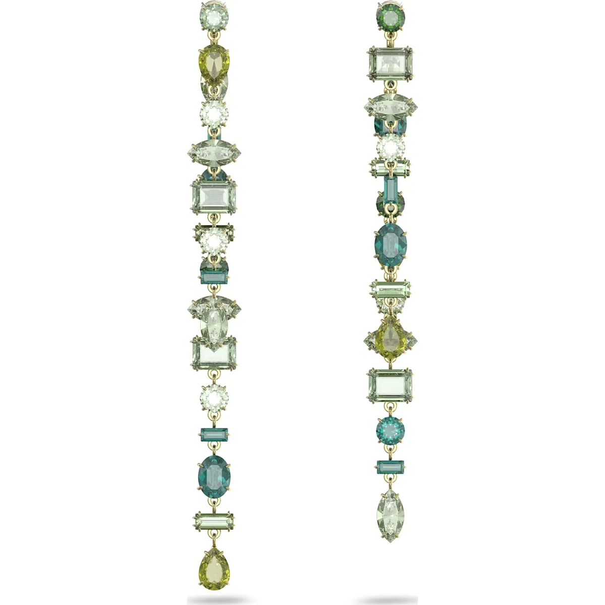 Swarovski Jewellery Swarovski Gema Gold Tone Plated Multicoloured Crystal Asymmetrical Long Drop Earrings