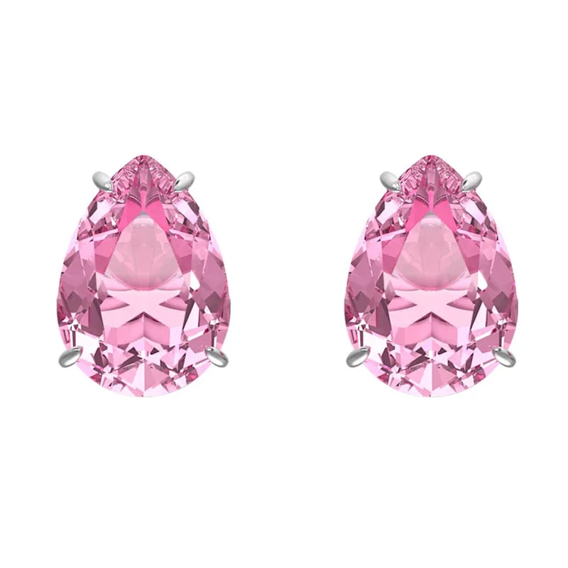 Swarovski Jewellery Swarovski Gema Rhodium Plated Pink Crystal Teardrop Stud Earrings