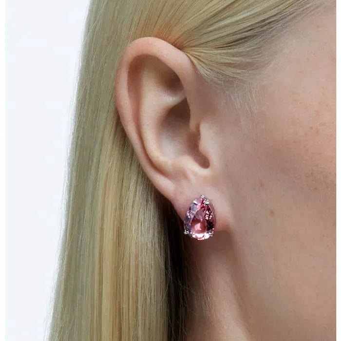 Swarovski Jewellery Swarovski Gema Rhodium Plated Pink Crystal Teardrop Stud Earrings