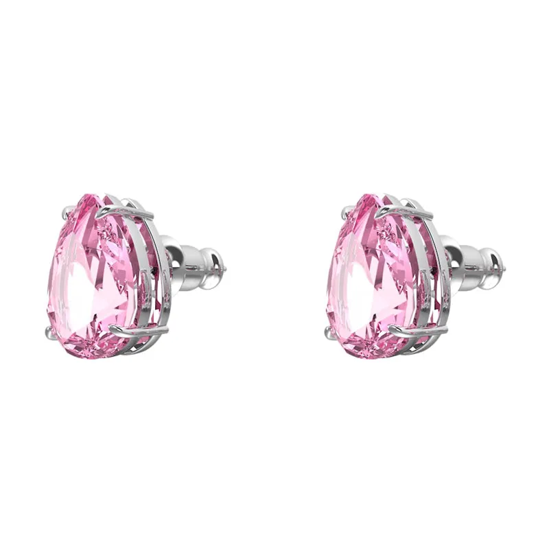 Swarovski Jewellery Swarovski Gema Rhodium Plated Pink Crystal Teardrop Stud Earrings