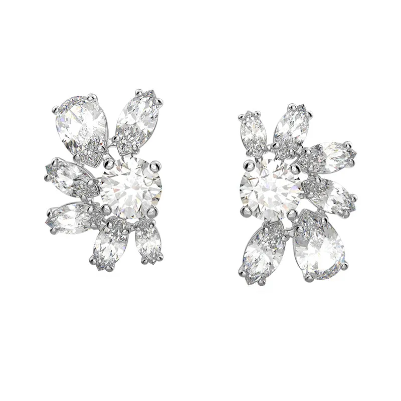 Swarovski Jewellery Swarovski Gema Rhodium Plated White Crystal Flower Stud Earrings