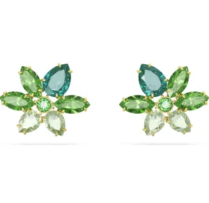 Swarovski Jewellery Swarovski Gema Yellow Gold Tone Plated Green Flower Stud Earrings