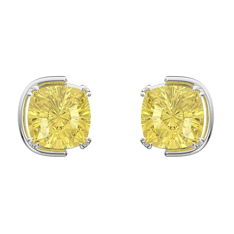 Swarovski Jewellery Swarovski Harmonia Rhodium Plated Yellow Crystal Cushion Cut Stud Earrings