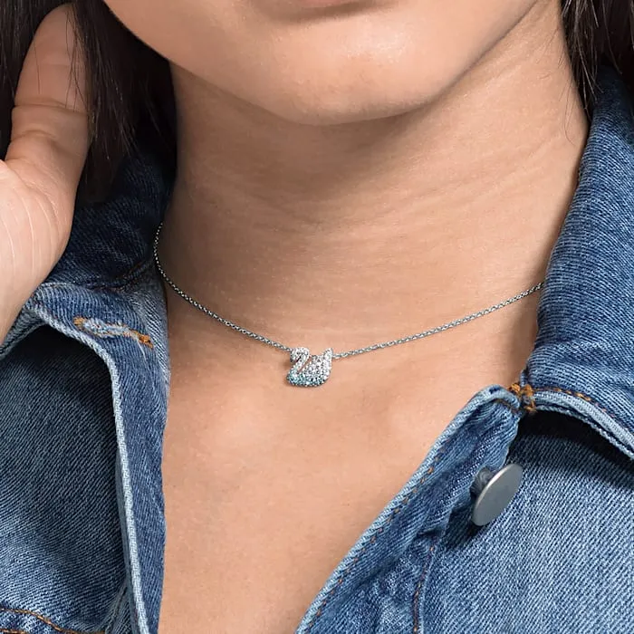 Swarovski Jewellery Swarovski Iconic Swan Rhodium Plated Blue Crystal Swan Necklace