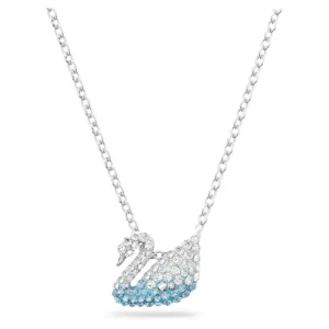 Swarovski Jewellery Swarovski Iconic Swan Rhodium Plated Blue Crystal Swan Necklace