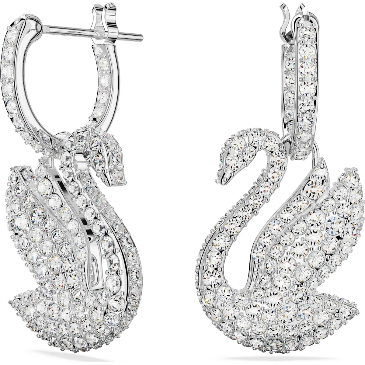 Swarovski Jewellery Swarovski Iconic Swan Rhodium Plated White Crystal Drop Earrings