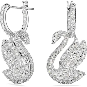 Swarovski Jewellery Swarovski Iconic Swan Rhodium Plated White Crystal Drop Earrings