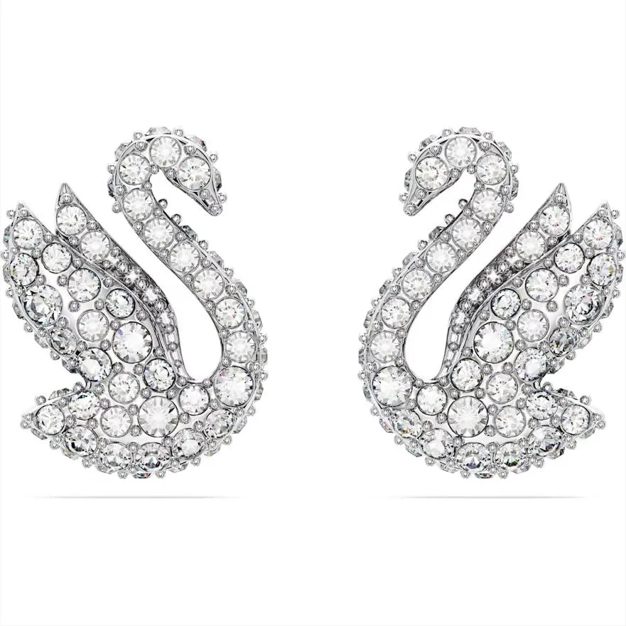 Swarovski Jewellery Swarovski Iconic Swan Rhodium Plated White Crystal Stud Earrings
