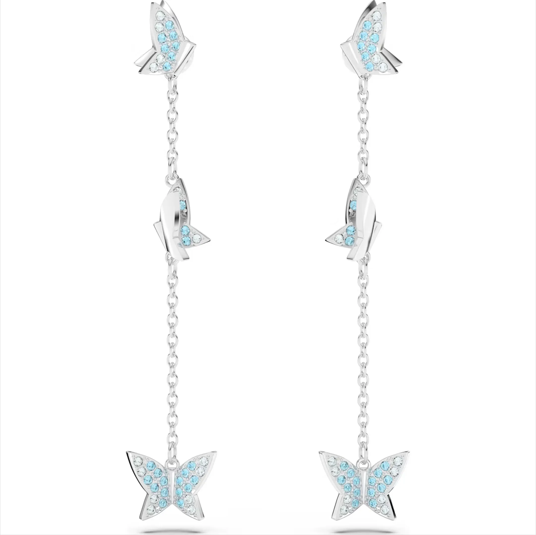 Swarovski Jewellery Swarovski Lilia Rhodium Plated Butterfly Blue Crystal Drop Earrings