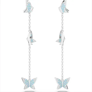 Swarovski Jewellery Swarovski Lilia Rhodium Plated Butterfly Blue Crystal Drop Earrings