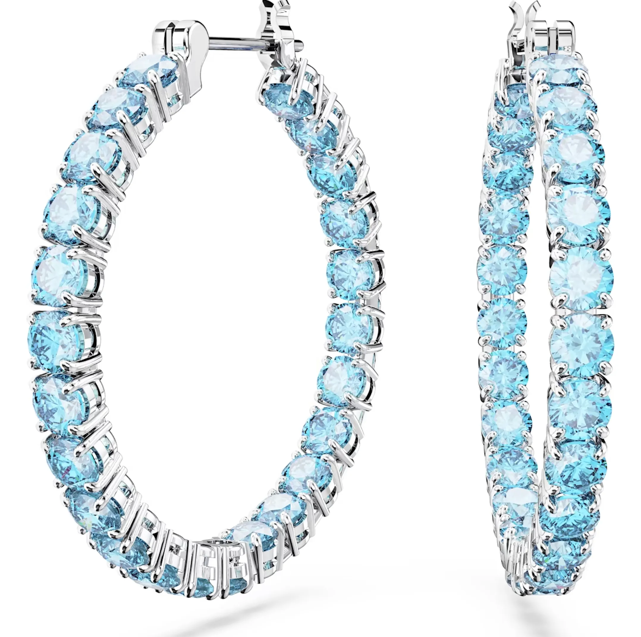 Swarovski Jewellery Swarovski Matrix Rhodium Plated Round Blue Crystal Hoop Earrings