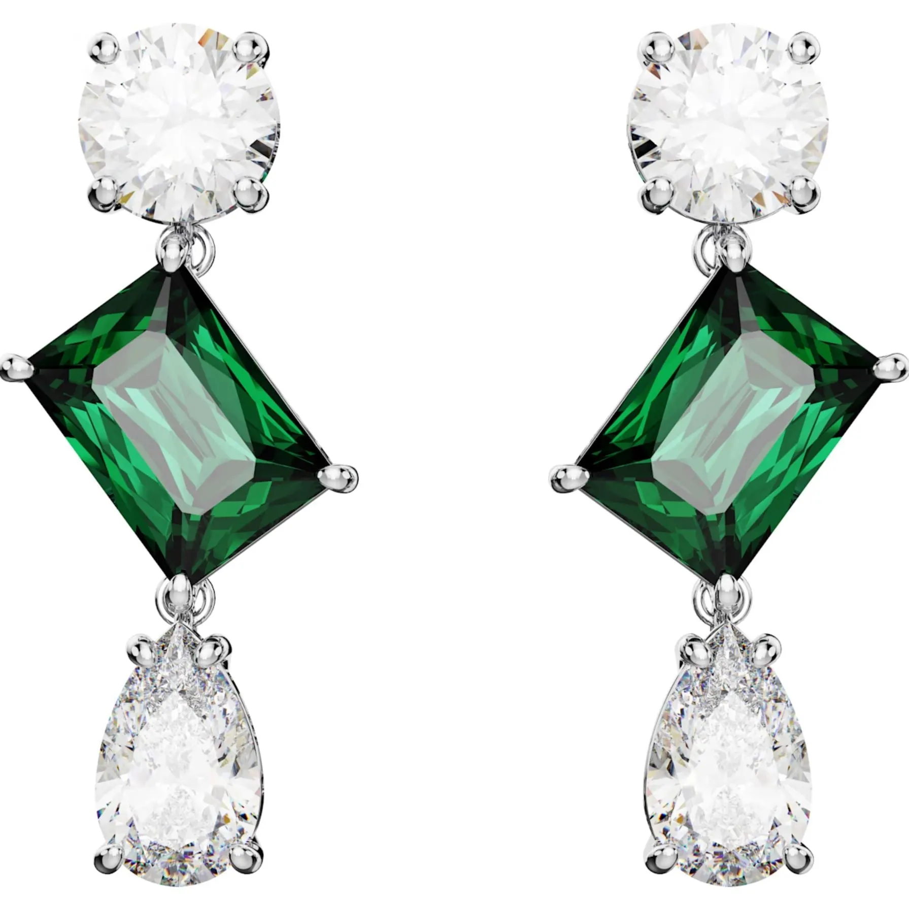 Swarovski Jewellery Swarovski Mesmera Rhodium Plated Mixed Cut Green Crystal Earrings