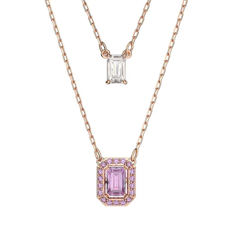Swarovski Jewellery Swarovski Millenia Rose Gold Tone Plated Purple Crystal Octagon Cut Layered Necklace