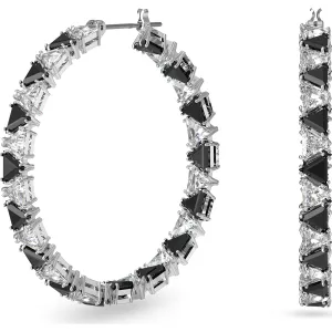 Swarovski Jewellery Swarovski Ortyx Rhodium Plated Black Crystal Triangle Cut Hoop Earrings
