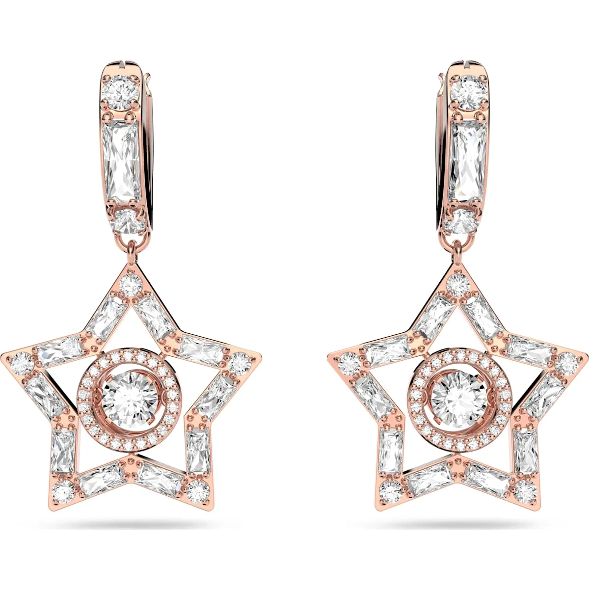 Swarovski Jewellery Swarovski Stella Rose Gold Tone Plated White Crystal Star Hoop Earrings