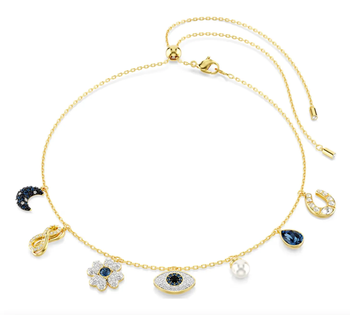 Swarovski Jewellery Symbolica Clover, Evil Eye, Horseshoe, Blue & Gold Tone Choker