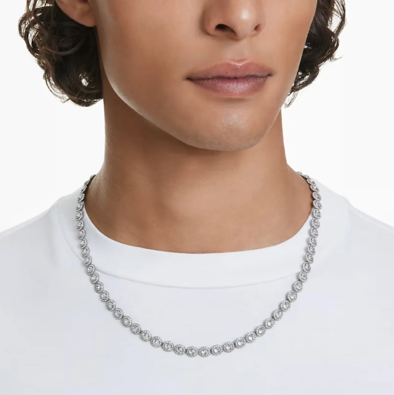 Swarovski Jewellery Una Round Cut Long, White, Ruthenium Plated Necklace