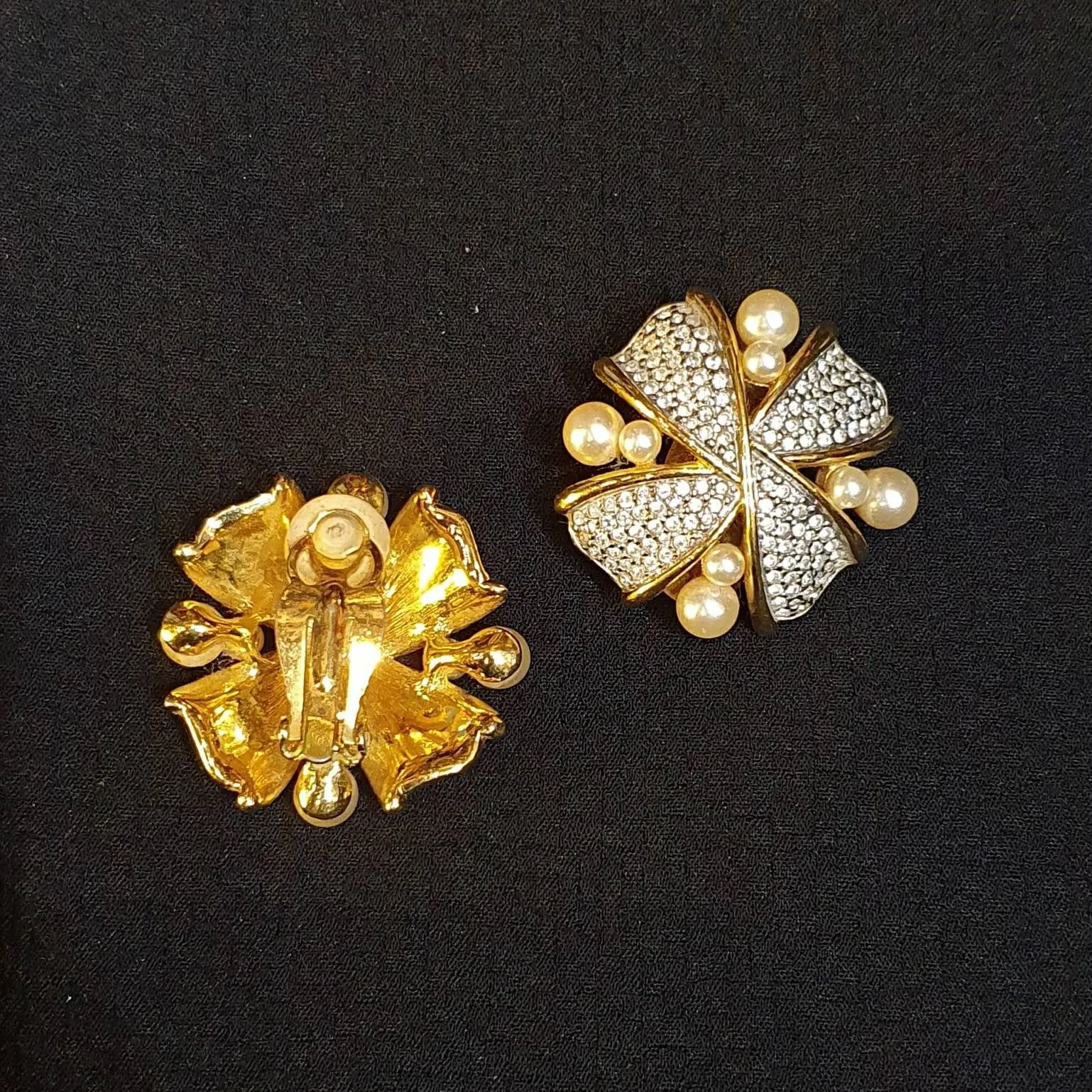 Swarovski pearl and crystals clip on earrings