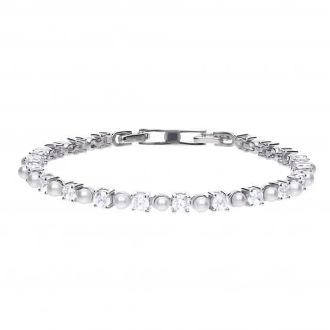 Tennis Bracelet With Pearl & Zirconia B5302 Diamonfire Jewellery