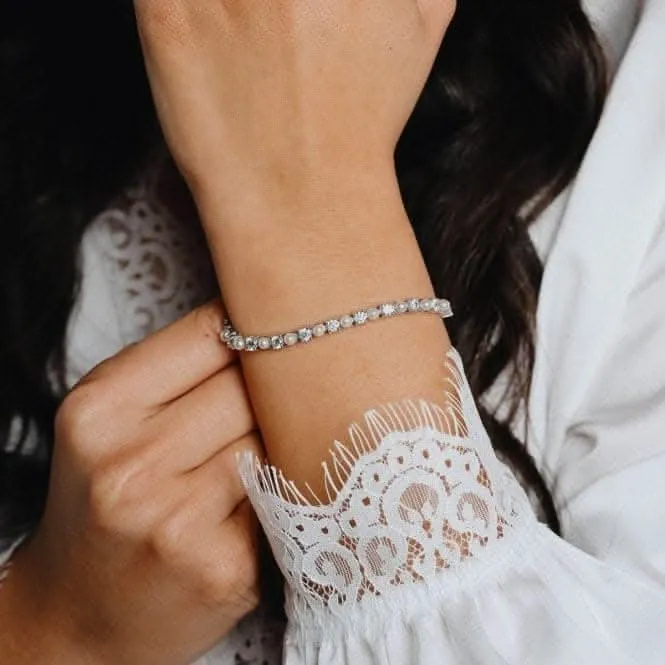 Tennis Bracelet With Pearl & Zirconia B5302 Diamonfire Jewellery