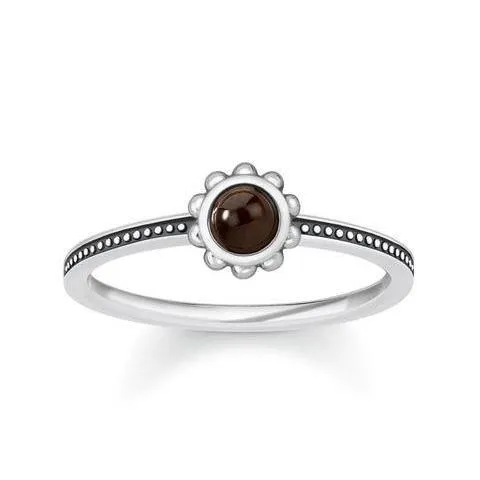Thomas Sabo Jewellery Thomas Sabo Glam and Soul Sterling Silver Ethnic Tigers Eye Flower Ring D