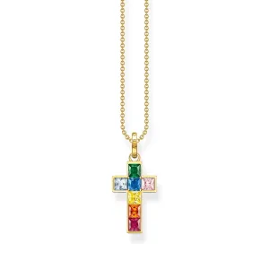 Thomas Sabo Jewellery Thomas Sabo Gold Plated Sterling Silver Colourful Stone Cross Necklace
