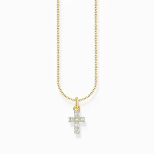 Thomas Sabo Jewellery Thomas Sabo Gold Plated Sterling Silver Cross White Zirconia Necklace