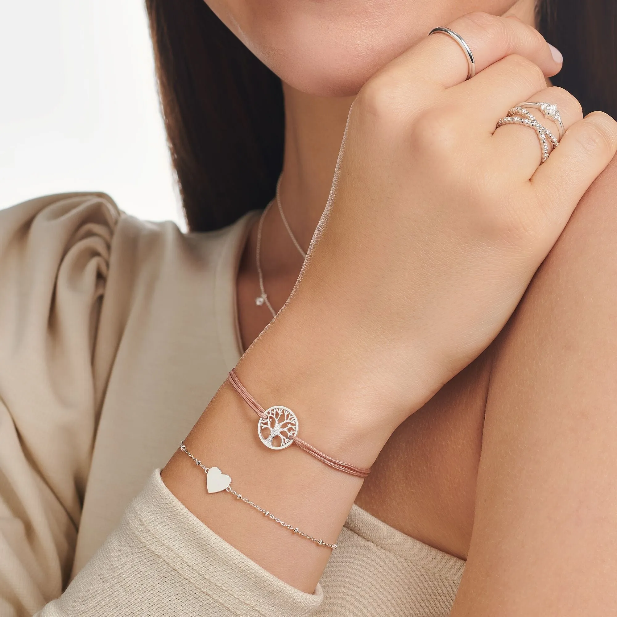 Thomas Sabo Jewellery Thomas Sabo Little Secret Tree Of Love Sterling Silver Thin Knotted Textile Bracelet