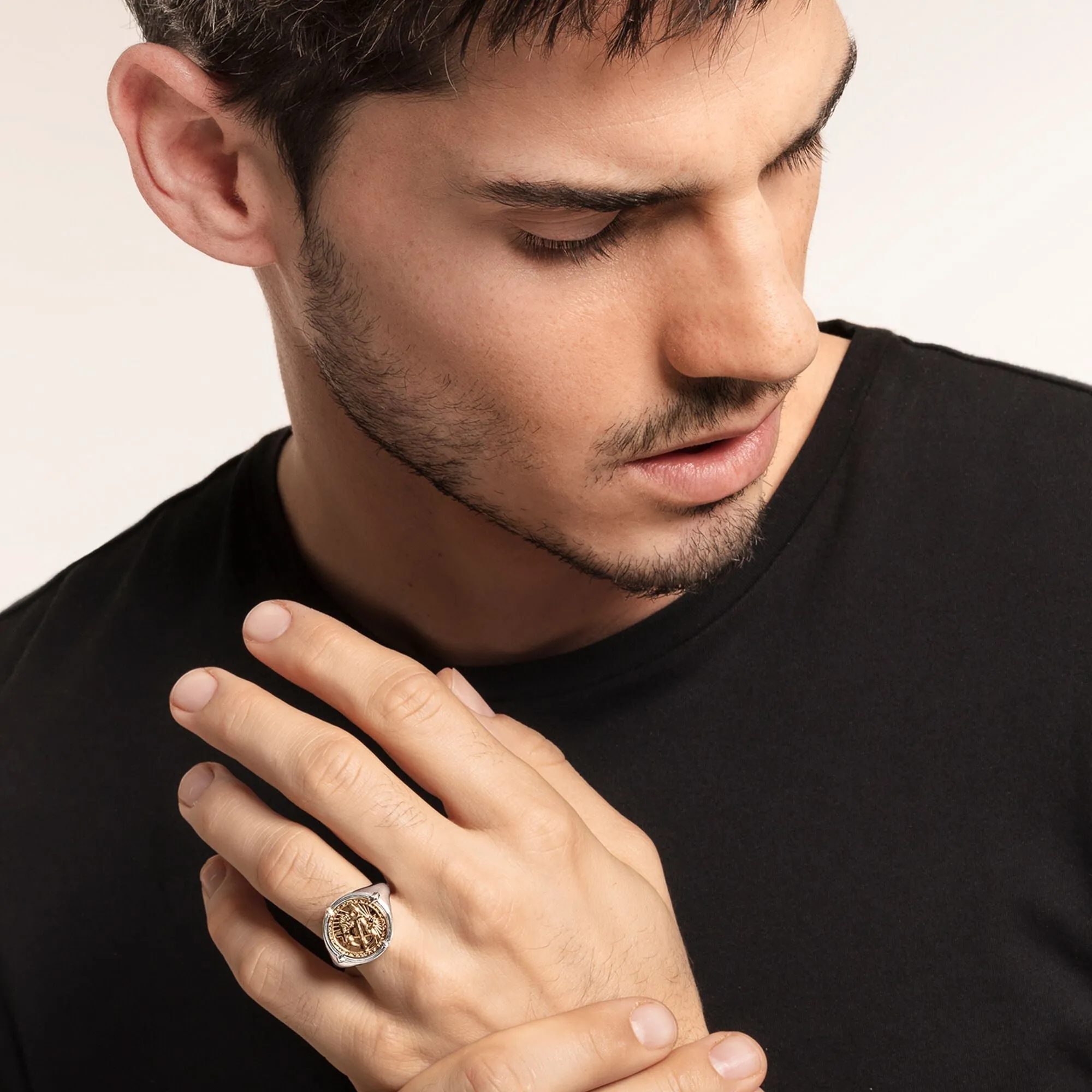 Thomas Sabo Jewellery Thomas Sabo Rebel At Heart Sterling Silver Yellow Gold Plated Black CZ Signet Ring