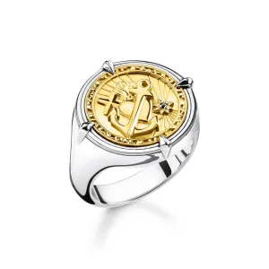 Thomas Sabo Jewellery Thomas Sabo Rebel At Heart Sterling Silver Yellow Gold Plated Black CZ Signet Ring