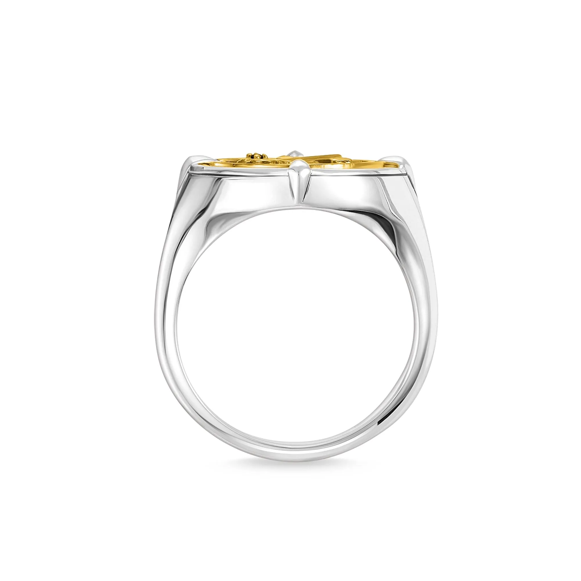 Thomas Sabo Jewellery Thomas Sabo Rebel At Heart Sterling Silver Yellow Gold Plated Black CZ Signet Ring
