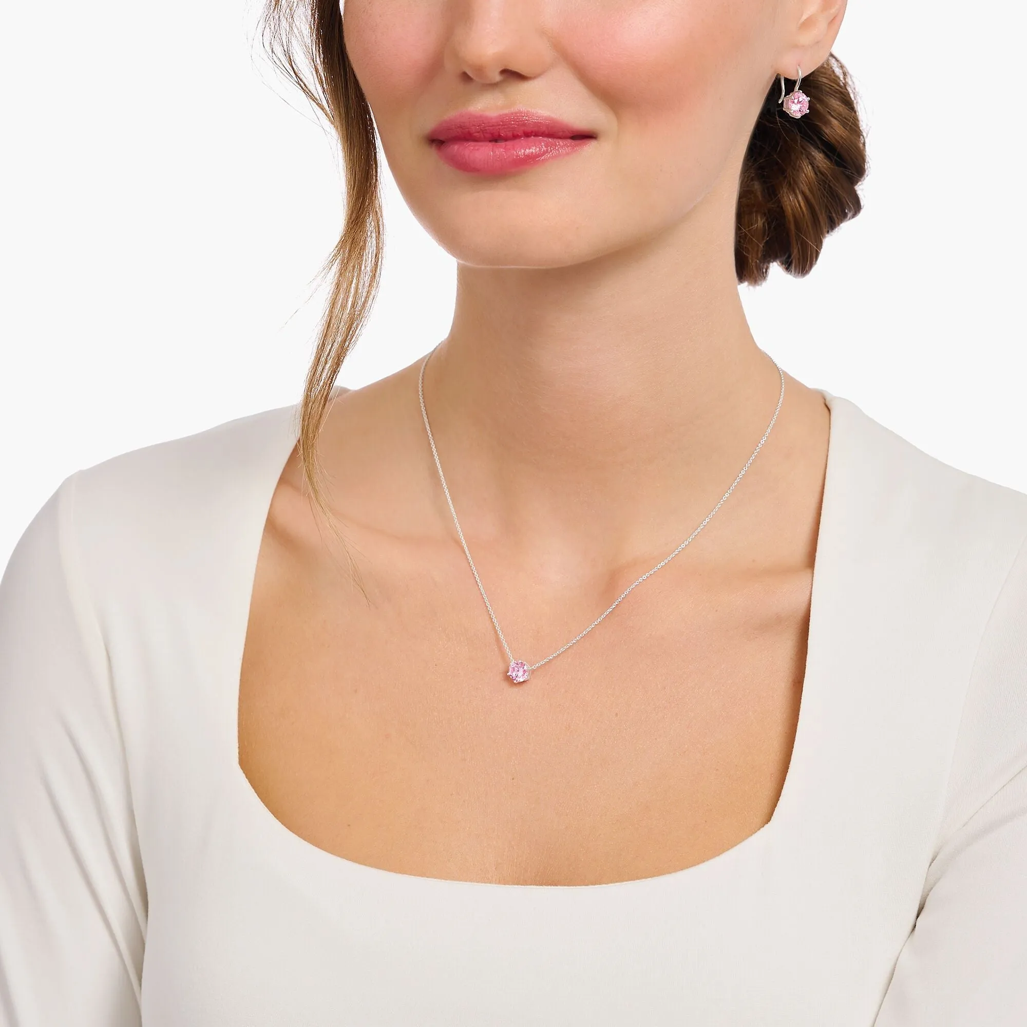 Thomas Sabo Jewellery Thomas Sabo Sterling Silver Circle Pink Zirconia Necklace