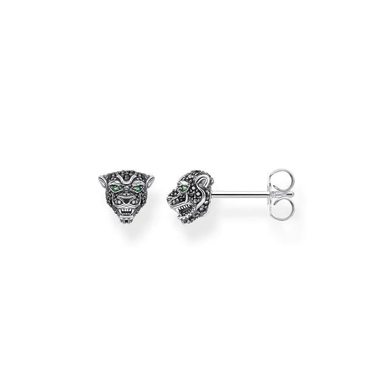 Thomas Sabo Jewellery Thomas Sabo Sterling Silver Wild Black Cat Stud Earrings