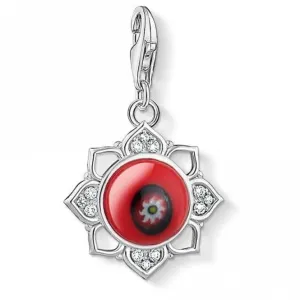 Thomas Sabo Red Glass Lotus Flower Sterling Silver Zirconia Glass Charm Pendant 1441-052-10 Thomas Sabo Collectable Charms