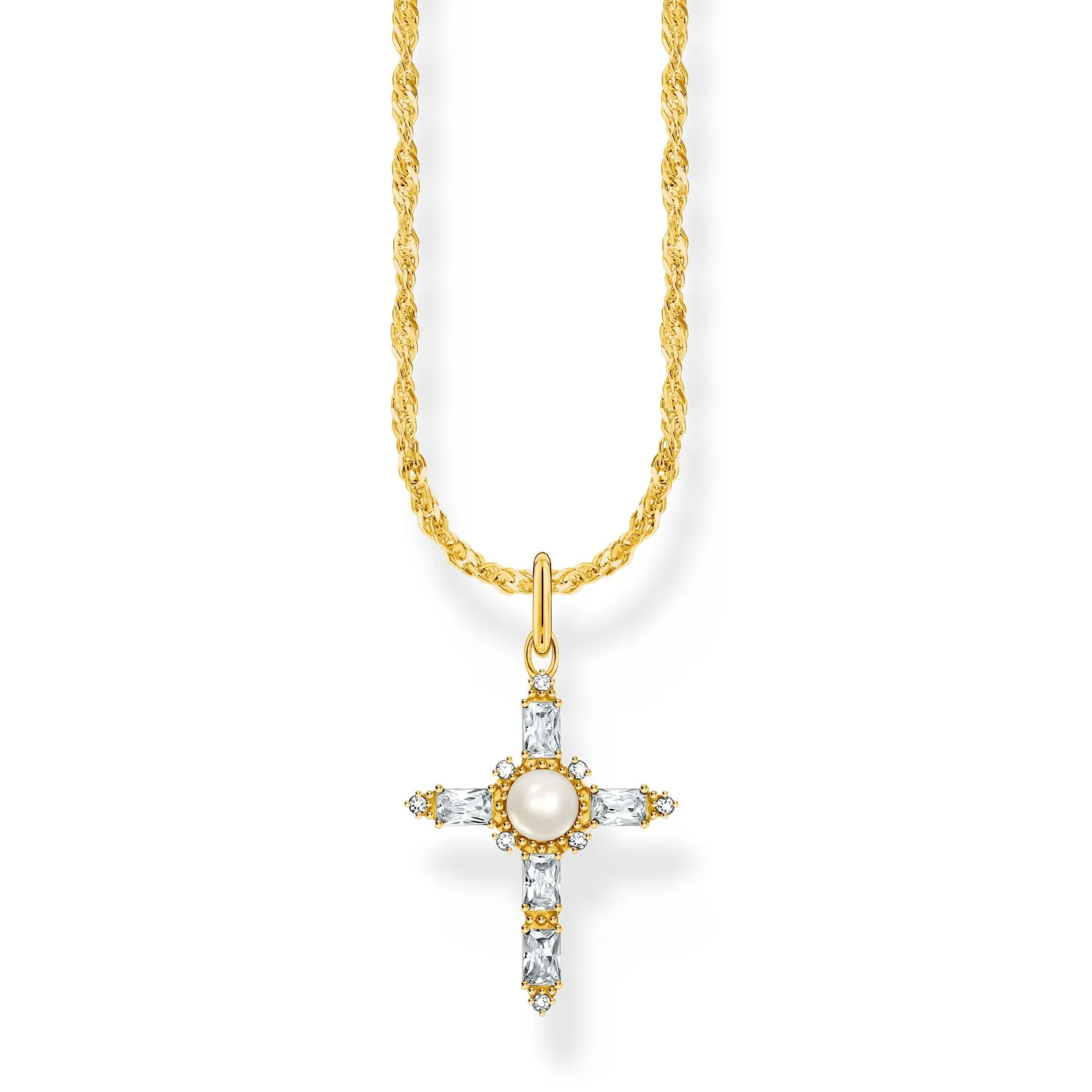 Thomas Sabo Silver Jewellery Thomas Sabo Gold Plated Sterling Silver True Romance Cubic Zirconia Pearl Cross Pendant On 40-45cm Chain