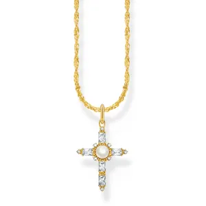 Thomas Sabo Silver Jewellery Thomas Sabo Gold Plated Sterling Silver True Romance Cubic Zirconia Pearl Cross Pendant On 40-45cm Chain