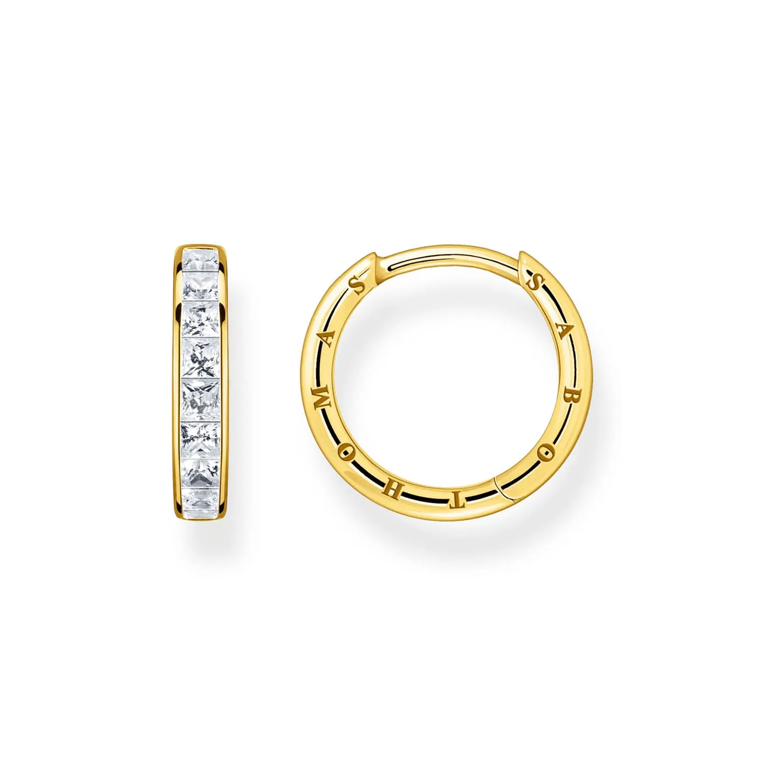 Thomas Sabo Silver Jewellery Thomas Sabo Heritage Gold Plated Sterling Silver Baguette CZ Hoop Earring