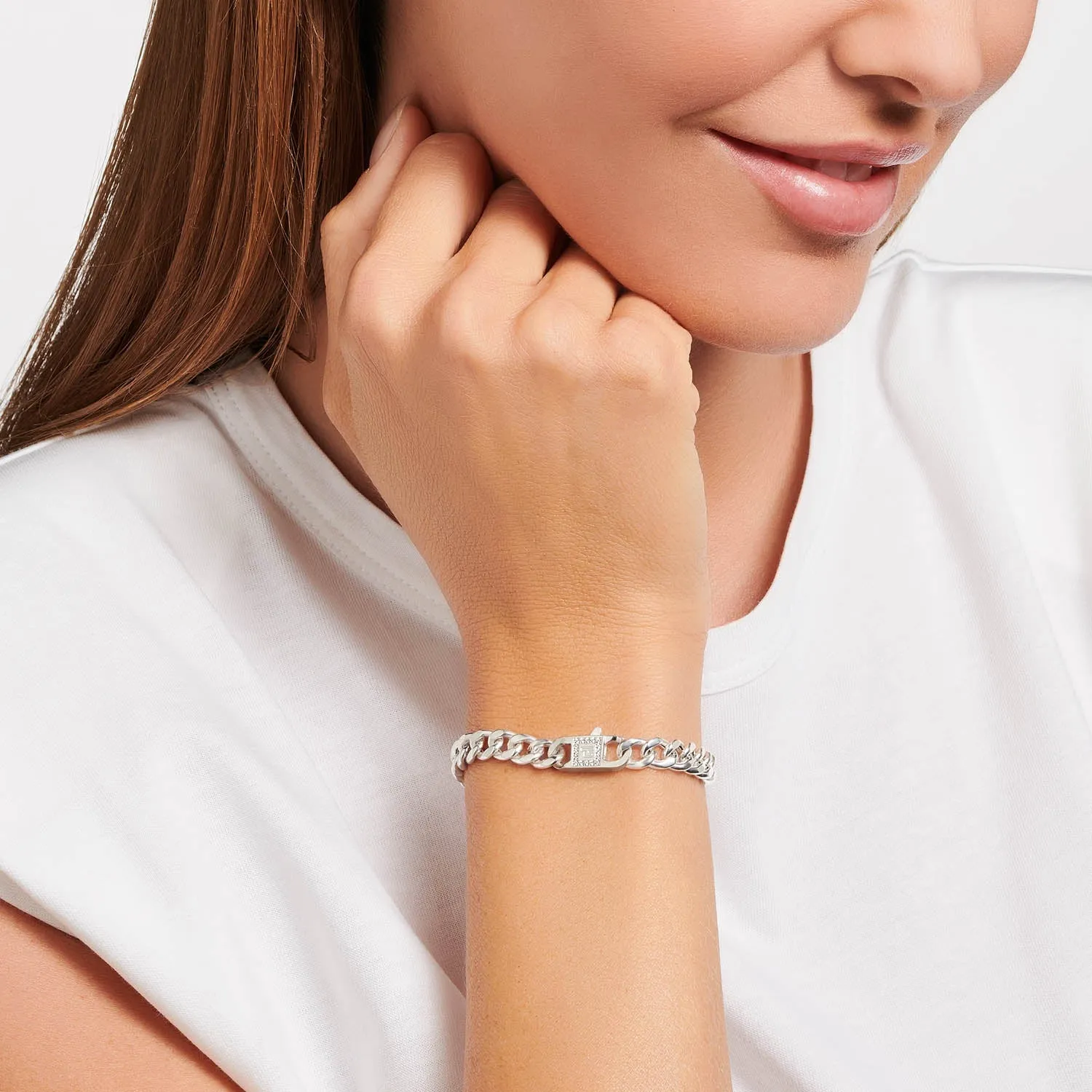 Thomas Sabo Silver Jewellery Thomas Sabo Heritage Sterling Silver CZ Curb 18cm Bracelet