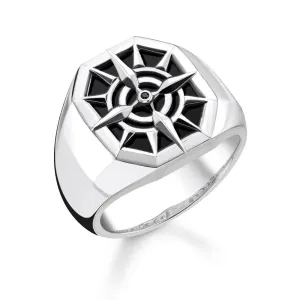 Thomas Sabo Silver Jewellery Thomas Sabo Sterling Silver Black Onyx Compass Signet Ring