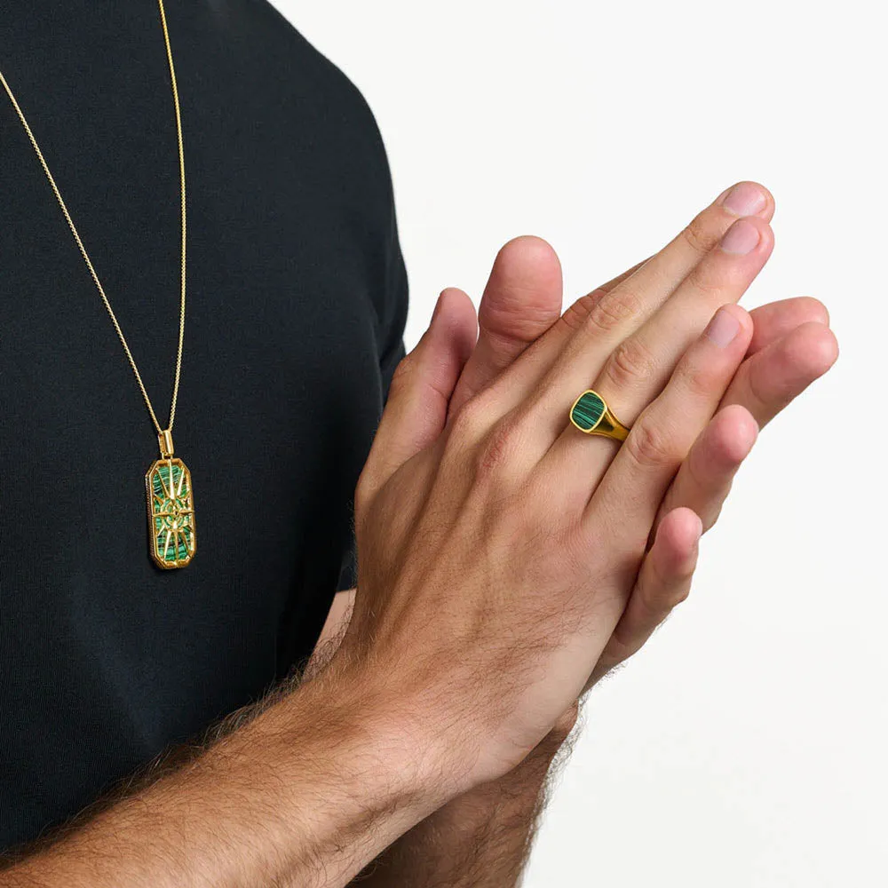Thomas Sabo Silver Jewellery Thomas Sabo Sterling Silver Gold Plated Malachite Square Signet Ring