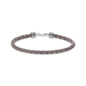 Thomas Sabo Silver Jewellery Thomas Sabo Sterling Silver Rebel Grey Braided Leather 17cm Bracelet