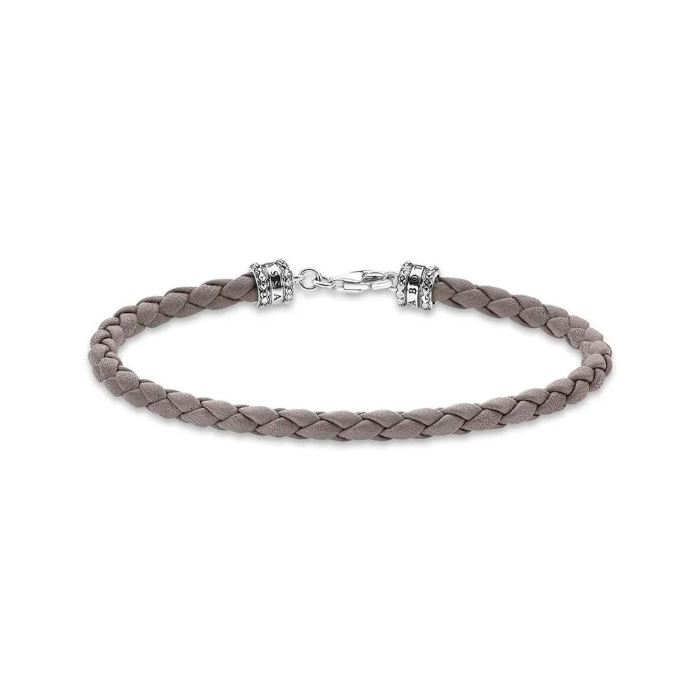Thomas Sabo Silver Jewellery Thomas Sabo Sterling Silver Rebel Grey Braided Leather 17cm Bracelet