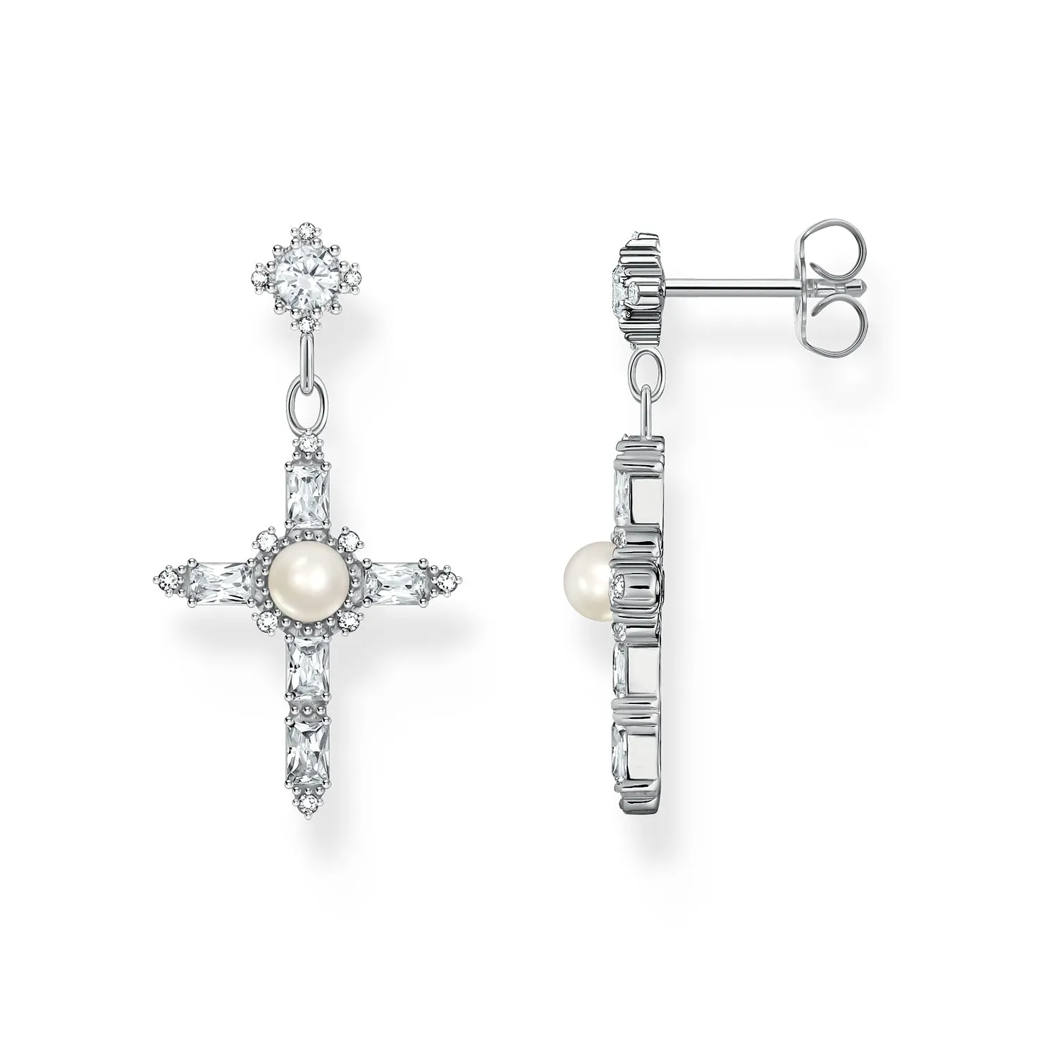 Thomas Sabo Silver Jewellery Thomas Sabo Sterling Silver True Romance Cross Cubic Zirconia Pearl Earrings