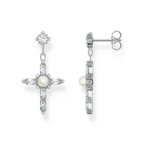 Thomas Sabo Silver Jewellery Thomas Sabo Sterling Silver True Romance Cross Cubic Zirconia Pearl Earrings