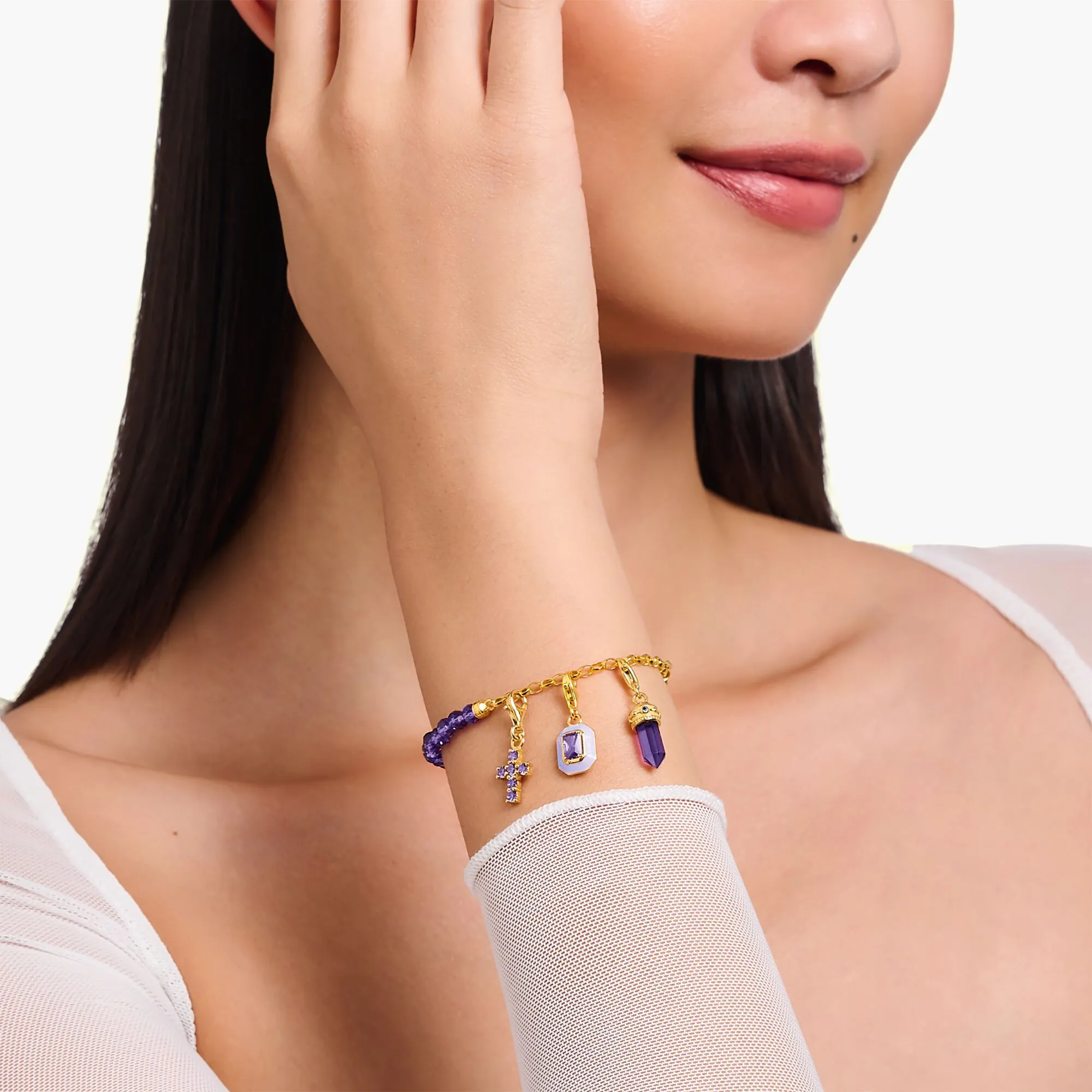 Thomas Sabo Womens Bracelets Gold Member Charm bracelet with violet beads