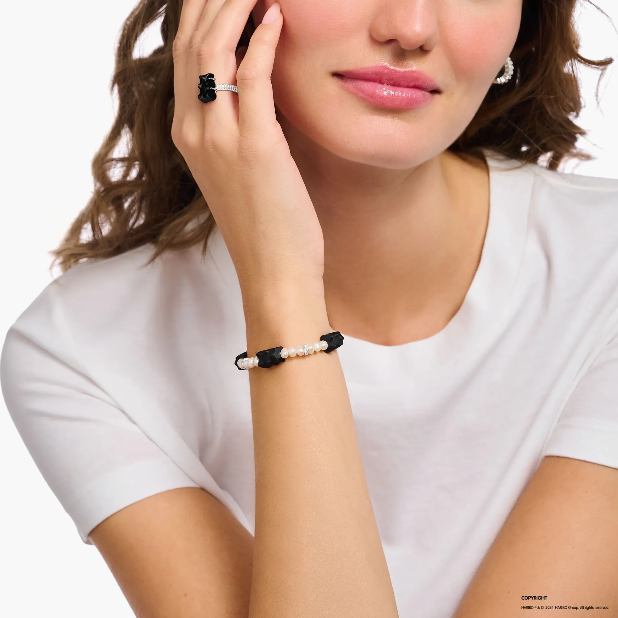 Thomas Sabo Womens Bracelets Pearl bracelet with black goldbears